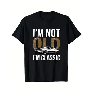 Men's Vintage "I'm Not Old I'm Classic" T-Shirt with 1969 Classic Car & Golden Print - Retro 60s 70s Car Design, White Crew Neck Casual Tee for Casual Attire, Parties, All-Season Fit