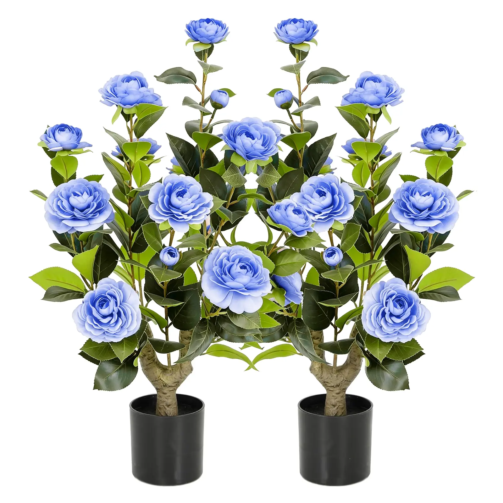 2 Pcs Artificial Camellia Trees Faux Camellia Plant in Pot with Flowers Indoor Plants for Spring Home Decor Outdoor Porch Front Door Decor ，  living room decor  (blue, M)