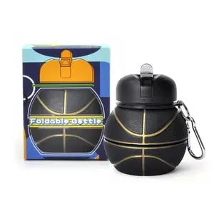 Outdoor Silicone Collapsible Creative Basketball Water Bottle 550ml BPA-Free Leakproof Sports Bottle for Kids & Adults Foldable Space-Saving Eco-Friendly Design
