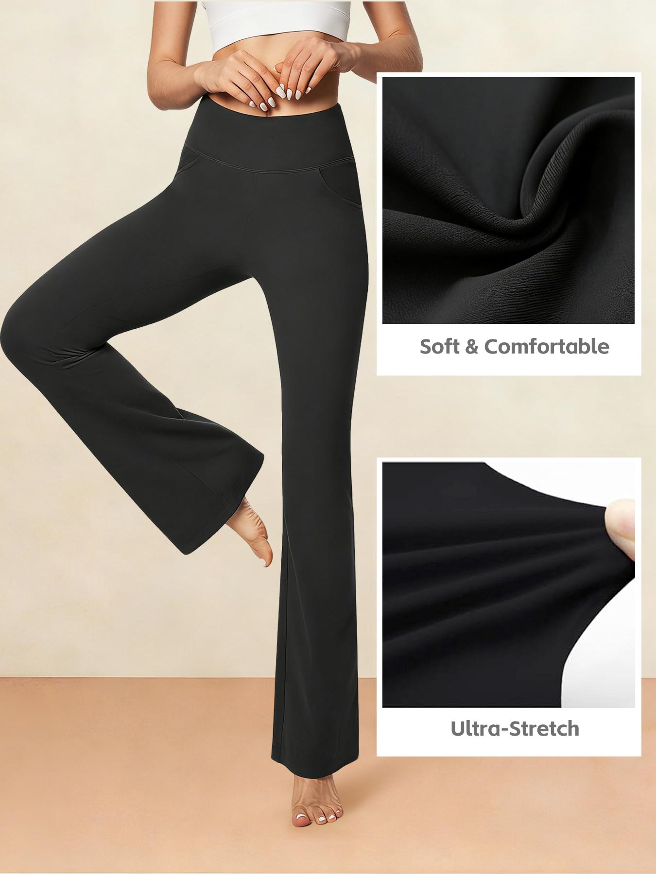 3PCS Women's High Elastic Breathable Pants With Side Pockets, Flared Leg, High Waist, Tummy Control, Soft & Comfortable Yoga Trousers, Outdoor Running Workout For All-season design SpringStatements