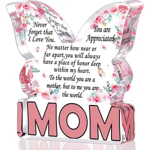 1 piece of Mother's gift for mom, creative birthday gift for mom, unique Mother's Day gift, the best mom gift ever, acrylic sign in butterfly shape for new moms, single moms, and stepmoms