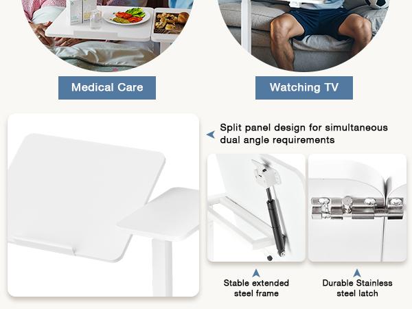 [Deal]Overbed Bedside Table with Wheels, Adjustable Hospital & Home Use Bed Table, Rolling Laptop Table, Mobile Standing Desk