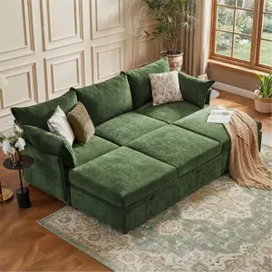 ABCASA Oversized 102" Modular Sectional Sleeper Sofa, 6-Seat Convertible Chenille Couch with Storage Chaise & Removable Cover, Comfy Cloud Sofa for Living Room