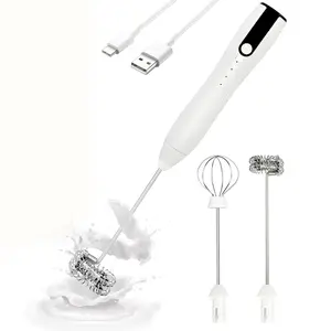 Rechargeable Hand Mixer Milk Frother, Dual Stainless Whisk Drink Blender for Latte Cappuccino Matcha Home Kitchen Use
