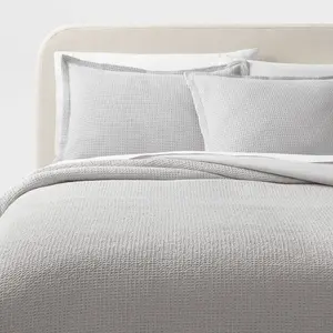 Full/Queen Washed Waffle Weave Duvet Cover and Sham Set Light Gray - Threshold