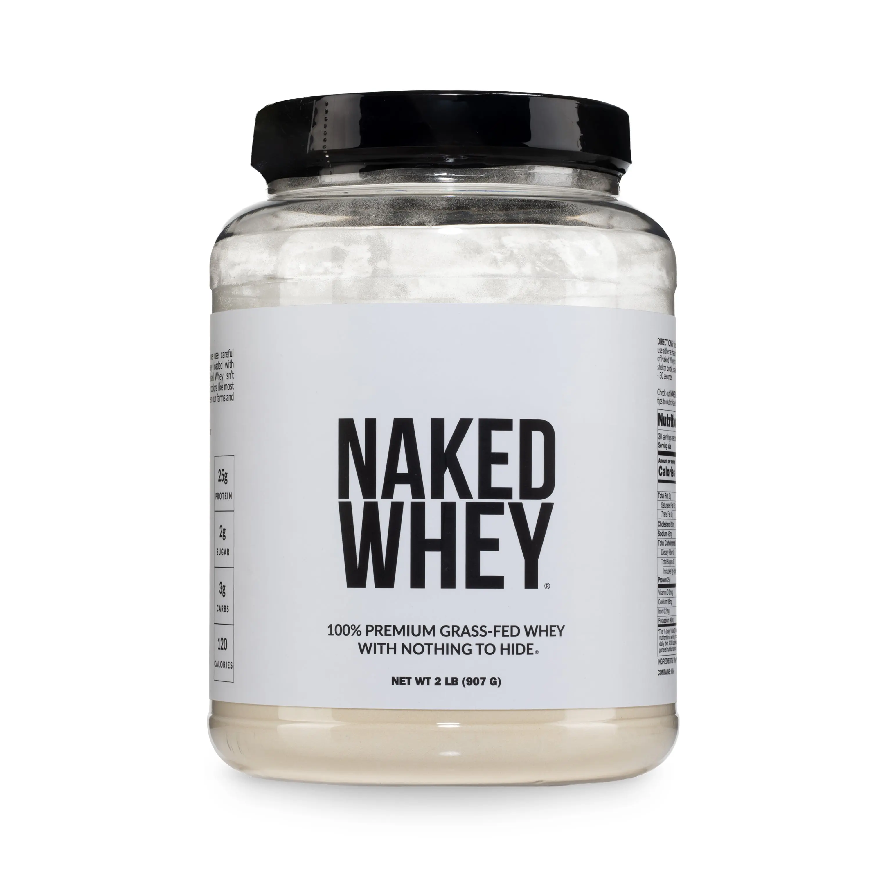 Naked Whey Unflavored - 100% Premium Grass Fed Whey Protein Powder - 2LB Grass-Fed, Non-GMO, No Additives, 25g Protein, 5.9g BCAAs - Only 1 Ingredients