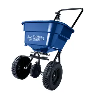Charles Walters Equipment CW1000 Homeowner Broadcast Spreader for Spreading Fertilizer and Ice Melt on Lawns, Sidewalks, and Driveways, 65lb Capacity, 33" x 35"