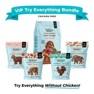 VIP Try Everything CHICKEN-FREE - 4 packs of Freeze dried raw treats in lamb, bison, beef, and turkey - freeze dried raw dog food human grade, USA sourced and made