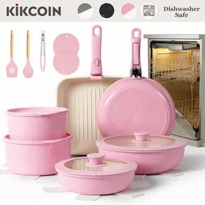[OOAK Dishwasher safe]Kikcoin Nonstick Non-Toxic Ceramic 22pcs cookware set with detachable handle,Lids,pots pans set complete Cookware Set,PFAS-Free,Oven Safe,Dutch oven,Kitchen,Outdoor Induction Compatible,NewYearGiftIdeas,Protects your manicure tiktoks