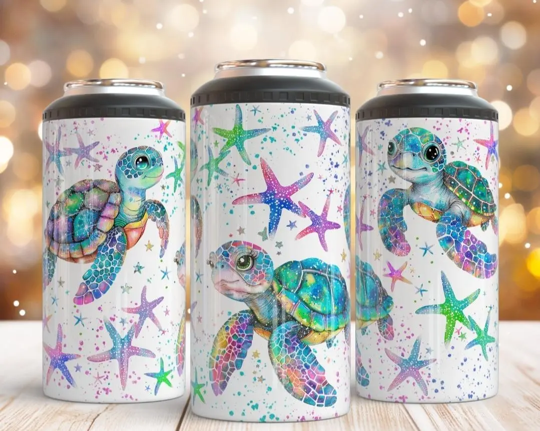 4 in 1 Portable Beverage Bottle Cooler - Sea Turtle, Compatible with Vacuum Flasks for Drink Insulation, Stainless