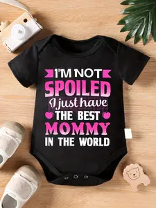 Infant's "I'm Not Spoiled.." Print Triangle Bodysuit, Casual Short Sleeve Outdoor Onesie, Baby Girl's Clothing, Unisex, Printed Pattern