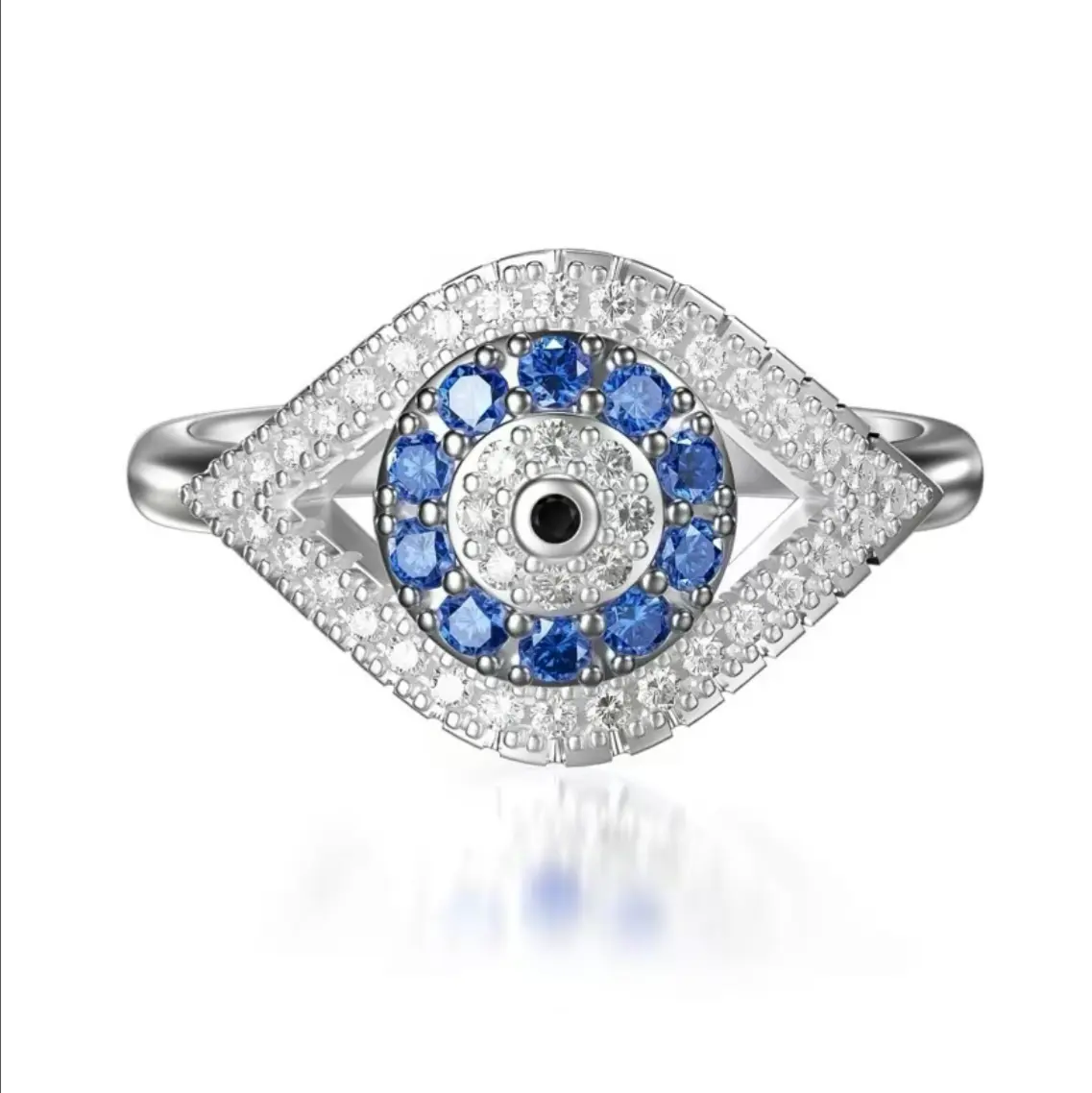 Women's Statement Evil Eye Ring - Silver-Plated Band with Sparkling Blue Crystal Cubic Zirconia, Turkish Protection Amulet, Stackable for Daily Wear, Gifting for Mother’s Day, Graduation Ceremonies, Dates (For Girl), Snug, Ring Stack, Crystal Rings
