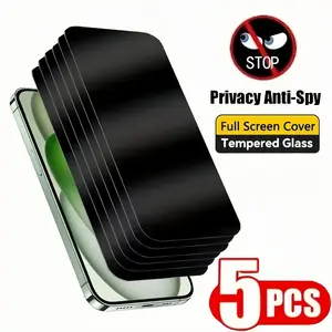 5-piece set of anti-peep tempered glass compatible with iPhone 13/17 AIR/17/16/16E/15/14 Pro Max, scratch-resistant and impact-resistant, 9H hardness privacy screen protector, 0.33mm ultra-thin oleophobic layer, anti-fingerprint phone screen protector