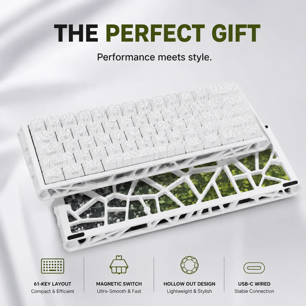 61-Key Magnetic Switch Wired 60% Gaming Keyboard, Mini Cutout Design, ARGB Color-Changing Customizable Decorative Keycaps, Ultra Compact Portable, Compatible with PC Mac Laptop (Keyboards for Gaming), Argb Keyboards