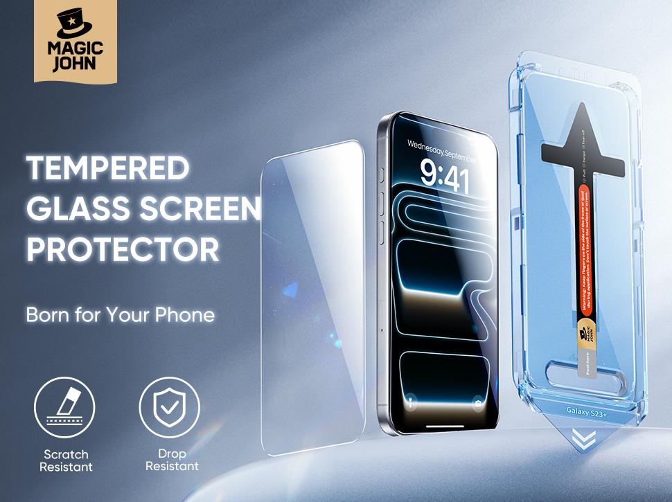 New-MAGIC JOHN 2-Pack Screen Protector for iPhone, Samsung, and Google–Crystal Clear, Scratch-Resistant, Ultra-Smooth Touch, Privacy Protection, Circular Polarized Eye Protection, Easy Installation