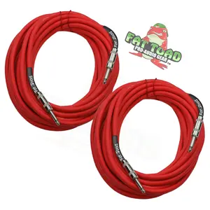 1/4" to 1/4 Male Jack Speaker Cables (2 Pack) by FAT TOAD | 25ft Professional Pro Audio Red DJ Speakers PA Patch Cords | Quarter Inch 12 AWG Gauge Wire for Amp, Music Studio Recording & Stage Gear