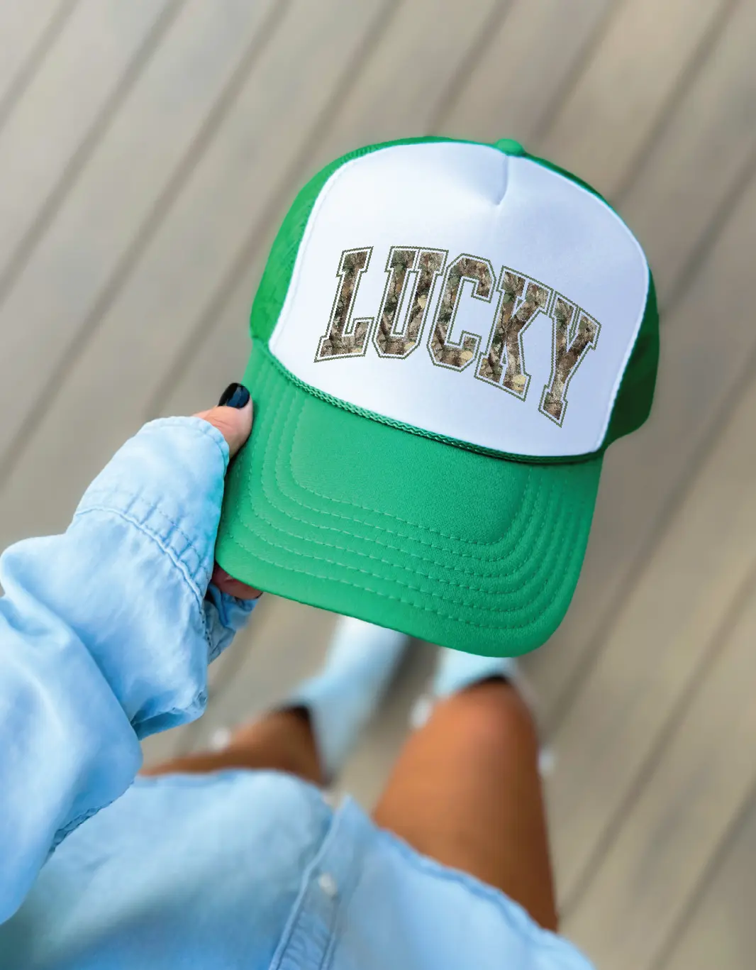 Lucky Camo -Kelly Green and White Unisex Foam Trucker Hat