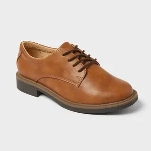 Kids' Will Oxford Dress Shoes - Cat & Jack Cognac 6: Lace Up, Cushioned Insole, Flexible Textured Outsole, Closed Round Toe