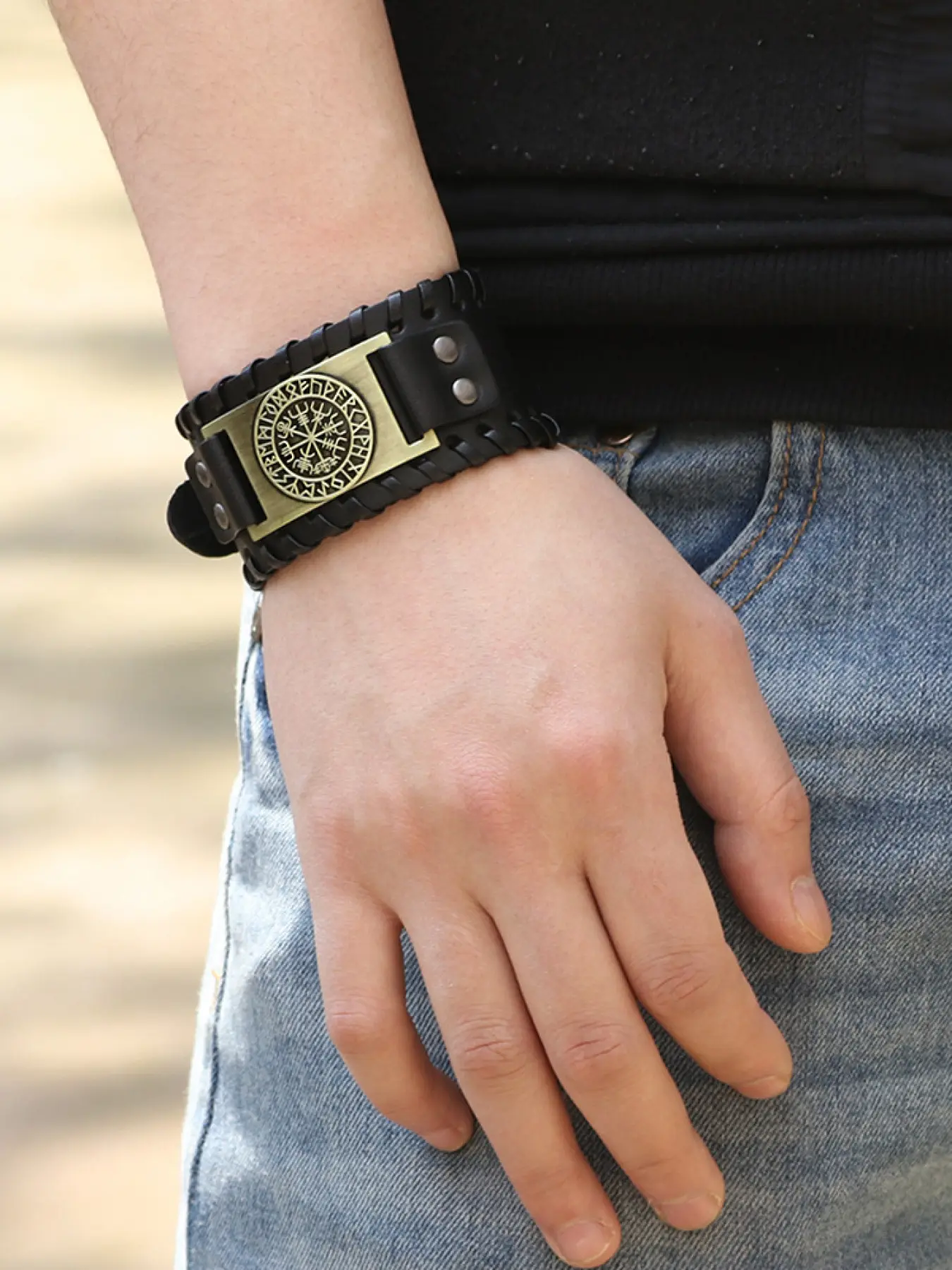 Pirate Vintage Viking Compass Leather High Quality Bracelet - Punk - Style Braided Wide Bangle, Trendy Personalized Niche Jewelry Bracelets for Men & Women