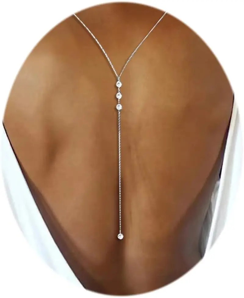 Rhinestone Back Chain Necklace Bridal Wedding Backdrop Body Jewelry for Women Summer Body Chain Necklace Shoulder Back Chain MayFee