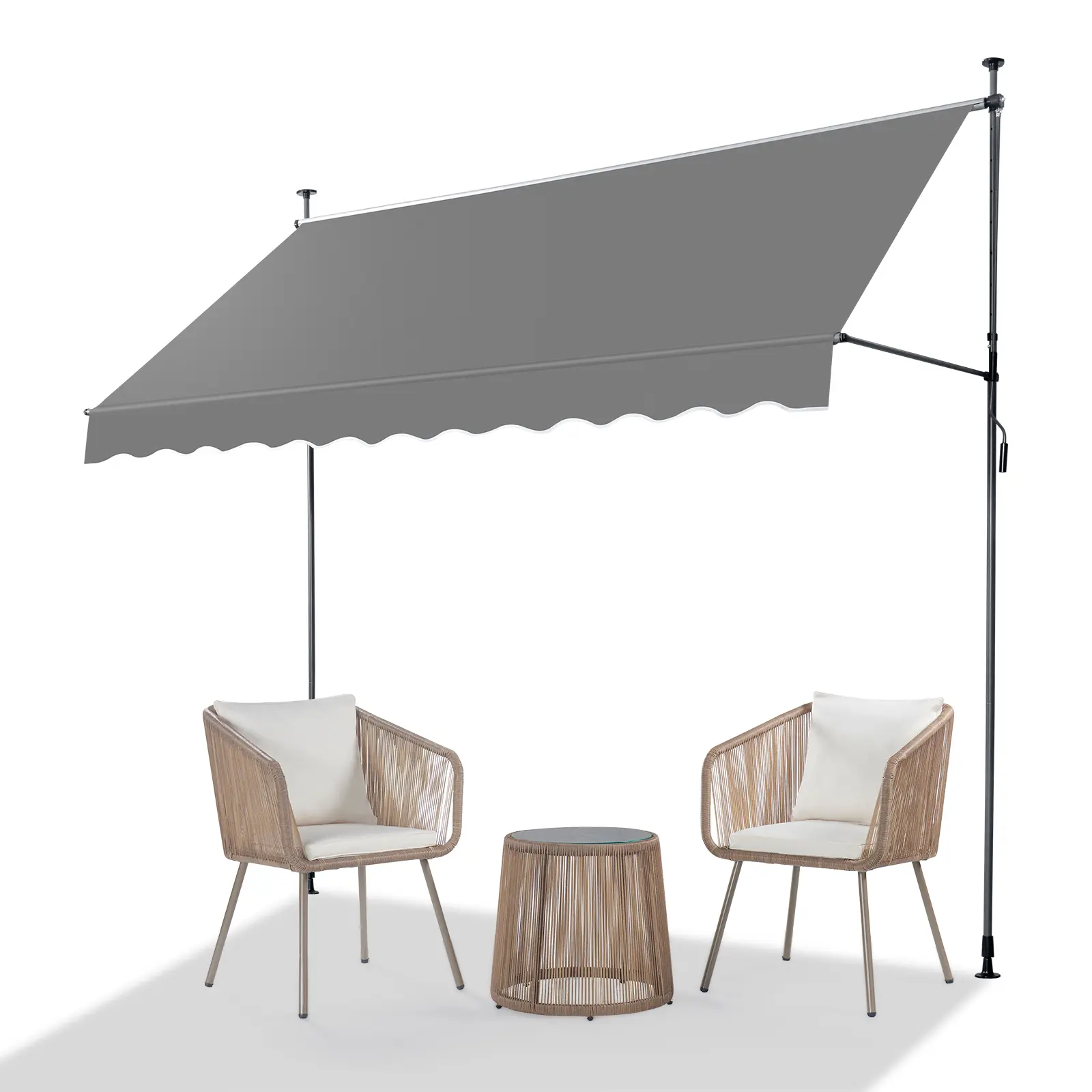 Rectangle Retractable Aluminum Patio & Garden Sun Shade Awning for Restaurant, Balcony, Sturdy Frame, UV50+, Waterproof, No-Drill Installation, Adjustable, Crank-Operated, 9.8x3.9ft, 118.1D x47.2W x78.7-118.1H in, 17.6lbs Outdoor Furniture Shelter, Front