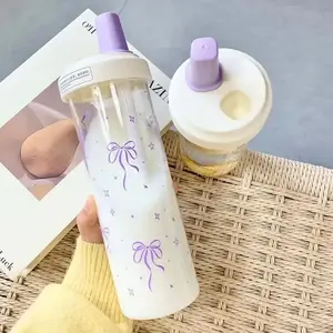 1 purple bow straw water cup, beautiful coffee bubble tea plastic cup, large capacity student new water bottle, Constellation Pattern Tumbler