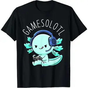 Gamesolotl Axolotl Gamer Anime Gifts Kawaii Boys Girls T-Shirt, Black