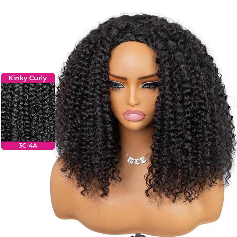 ISEE HAIR 250% Kinky Curly Wear Go Half Wig – Glueless Human Hair Wig Invisible Hairline Drawstring Seamless Blend Beginner Friendly Hairpiece No Leave Out Flip Over Wig Summer Hairstyles Budget Friendly Wig Beach Essentials#SummerWins #DealsForYouDays