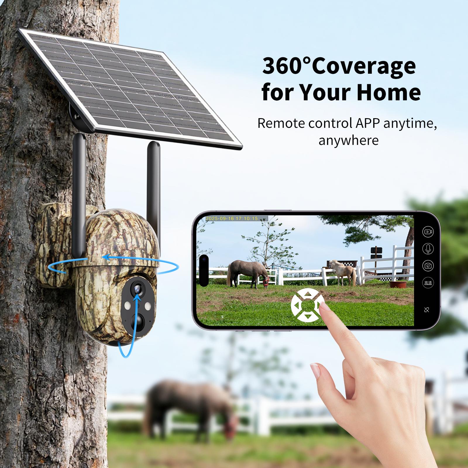 4G LTE Wireless Solar Powered Security Camera CB114S – 2K HD Live View 360° Coverage, No WiFi, Remote APP Controlled, WaterProof, Motion Activated, Night Vision, Outdoor, Data refill is required for Unlimited 4G data usage