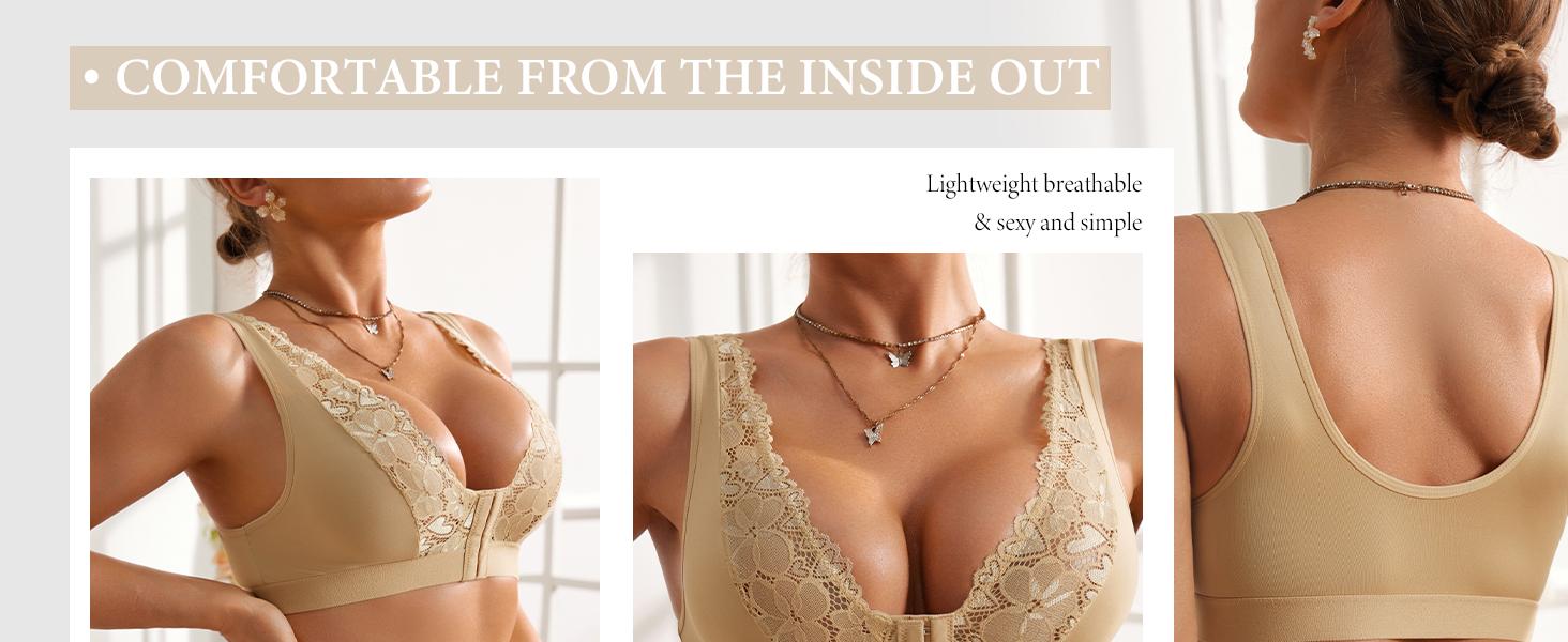 3 Pack Women’s Front Closure Lace Bras,Comfortable Seamless Soft no padding Womenswear Bridal bras women minimizer bra bra bras for women
