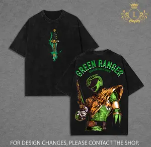 Green Ranger Tee Power Rangers Edition Double Printed Oversize Lightweight Acid Washed Hoodie TV Series Graphic Design Top Cotton Streetwear Movie Hoodie Wash Clothes Menswear Womenswear Apparel Classic Soft Sweatshirts