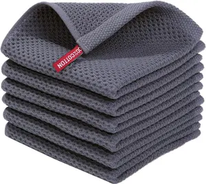 Ultra Soft 100% Cotton Waffle Weave Dish Cloths – Super Absorbent & Quick Dry Kitchen Towels (12x12 in, 6-Pack, Dark Grey)