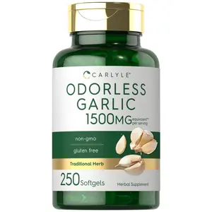 Carlyle Odorless Garlic Softgels 1500mg | 250 Count | Non-GMO, Gluten Free Extract Supplement