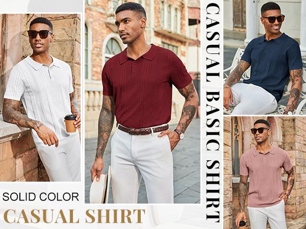 COOFANDY Mens Knit Polo Shirts Short Sleeve Collared Golf Shirt Hollow Out Textured T-Shirt Summer Fashion Tops COOFANDY Mens Knit Polo Shirts Short Sleeve Collared Golf Shirt Hollow Out Textured T-Shirt Summer Fashion Tops