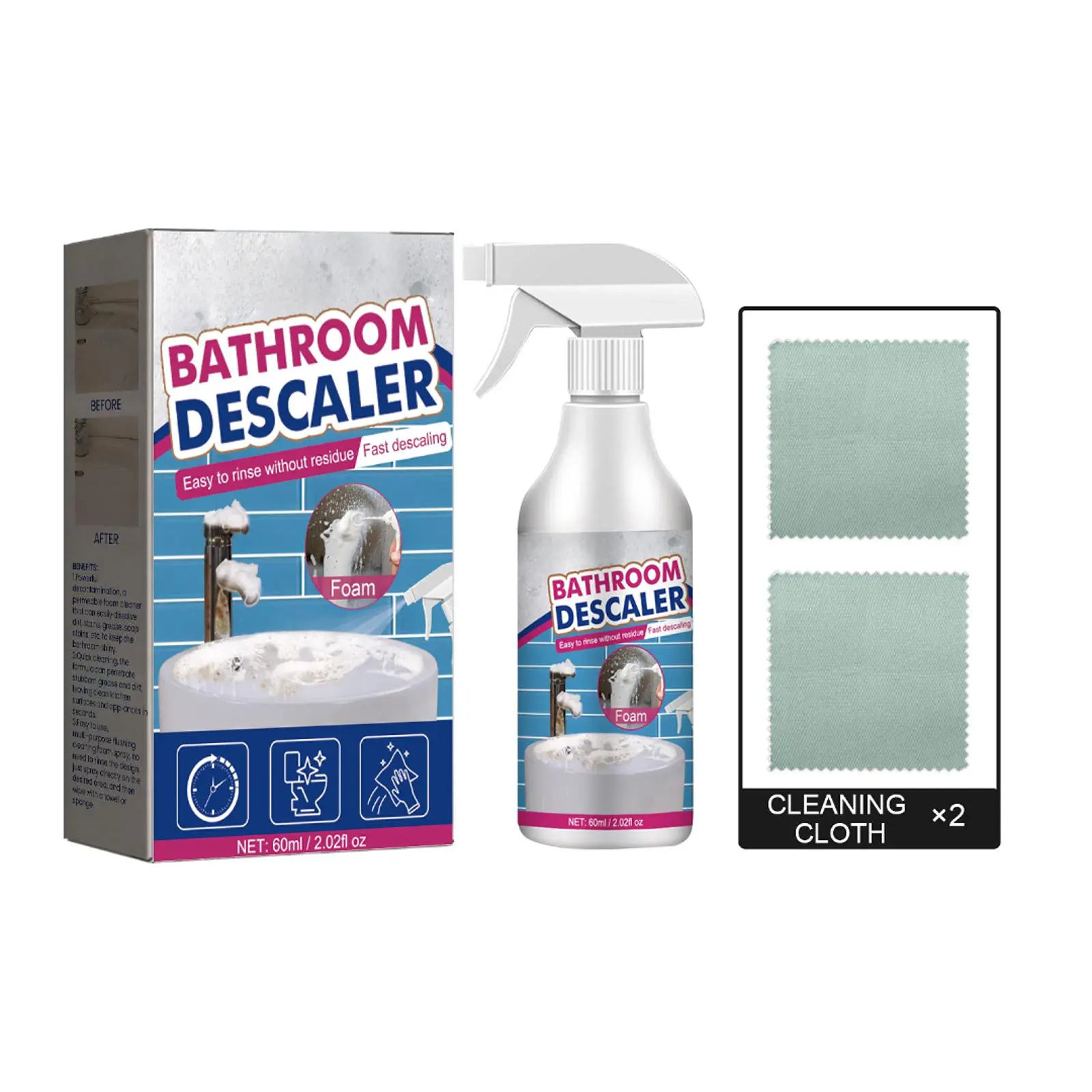 Magic Bathroom Household Cleaning Spray - Foam Formula for Hard Water Limescale, Shower Glass, Stainless Steel Sink & Bathtub Stain Removal, Suitable for Daily Use