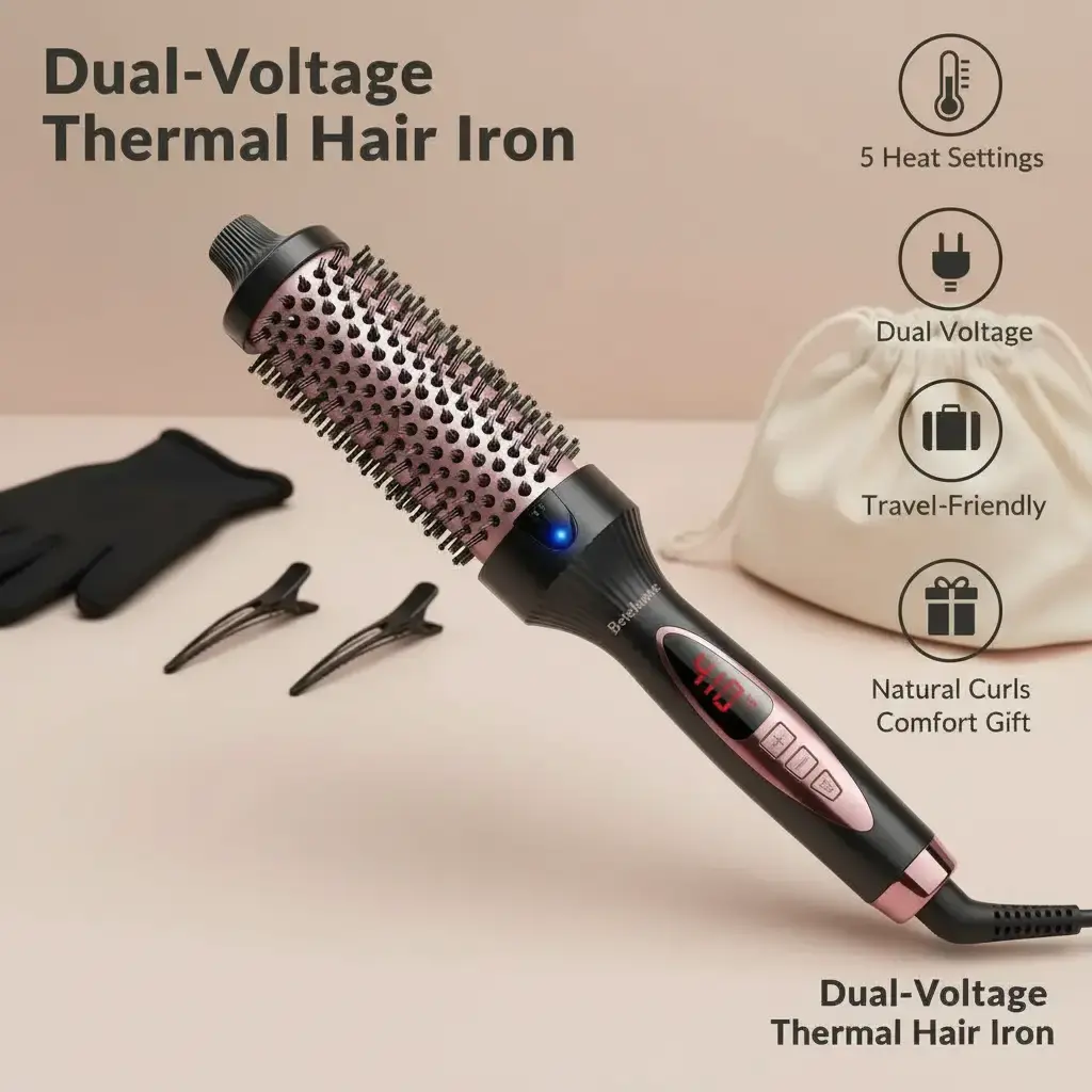 Thermal Brush curling iron – Wavy Blowouts, Straightening & Curling, 5 Heat Settings, Dual Voltage,Travel- wavy thermalbrush,Friendly Styling Tool,Valentine's Day gift,curling iron,natural curls