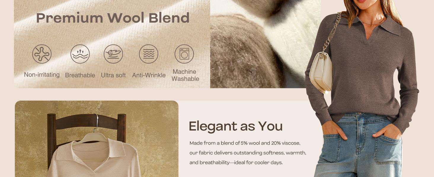 Arach&Cloz Women’s Wool Blend Polo Shirts Spring Sweaters Business Casual Outfits 2026