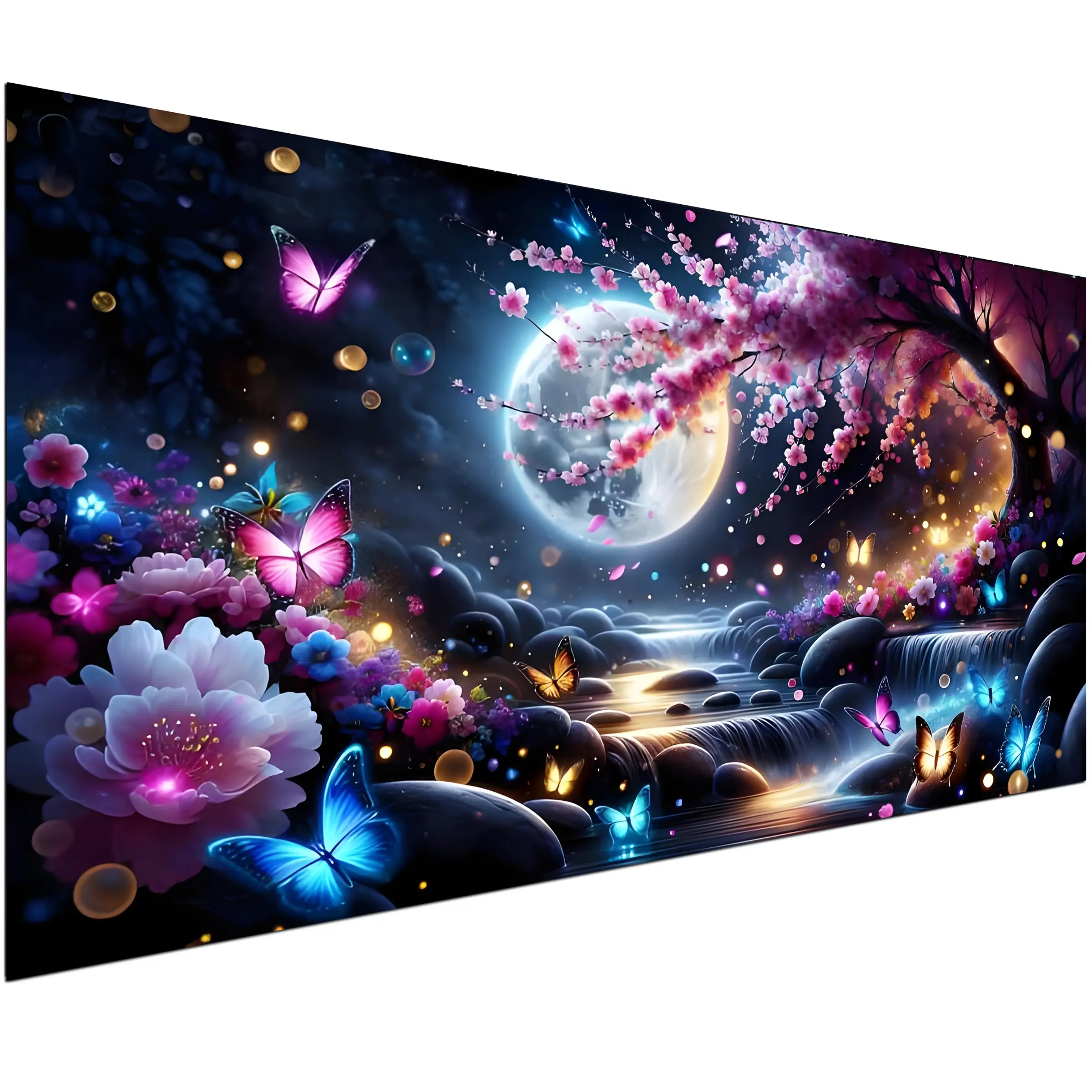 Large Size Fantasy Landscape Moon Flowers Waterfall River Diamond Painting Kits for Adults, DIY 5D Diamond Art Kits Full Drill Diamond Dots Paintings with Diamonds Gem Art and Crafts Home Decor 32x16inch