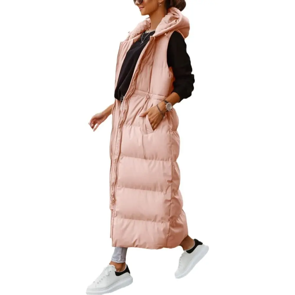Imily Bela Women's Long Quilted Vest Hooded Maxi Length Sleeveless Puffer Vest Padded Coat Winter Outerwea