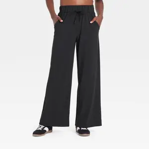 Women's Active Light High-Rise Wide Leg Pants - All In Motion Black L: Moisture Wicking, Quick Dry, 4-Way Stretch