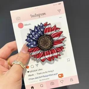 Patriotic Sunflower MagSafe Phone Grip – American Flag Magnetic Pop Socket & Kickstand – 4th of July Gift
