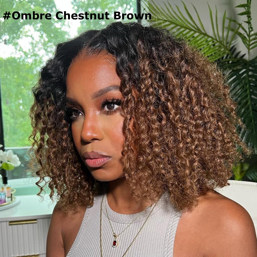 UNice EasiContour V Part Jerry Curly Wig Glueless Blend Natural Human Hair Wigs Beginner Friendly Natural Scalp Daily Using for Women SpringStatements