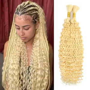 Braiding Hair 100g Deep Curly Wave 2 Bundles Bulk Human Hair for Braiding Brazilian Virgin Deep Braiding Hair for Boho Braids Wet and Wavy