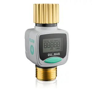 QUOBAS Water Flow Meter for RV and Garden Hose, Gallon/Liter Counter to Gauge Flow Rate, Ideal to Monitor Water Tank Filling and Measure Water Usage, Brass Metal Inlet and Outlet