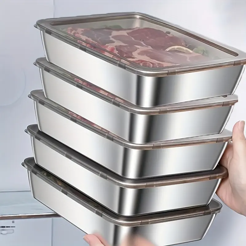 Stainless Steel Food Storage Containers 5-Piece Set Airtight Leak-Proof Stackable Reusable Easy Clean for Refrigerator Freezer Meal Prep Portable Lunch Boxes for Picnics