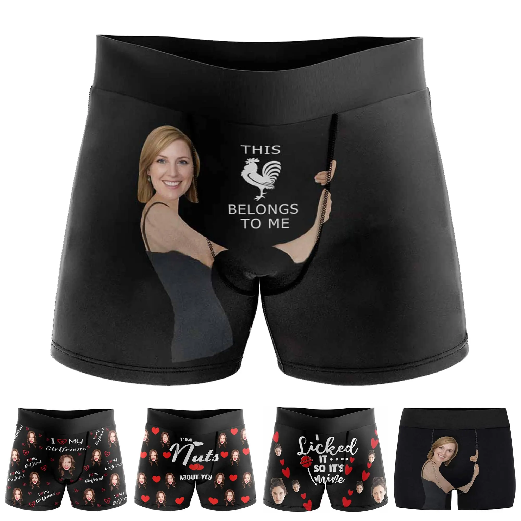 Custom Men's Boxer Briefs This Belongs to Me Boxers for Men Personalized Funny Wife Face Shorts Underwear, 01