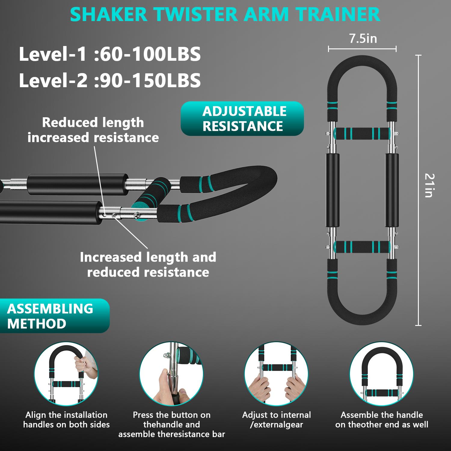 X-COOL Arm Trainer for Men - Full Upper Body Fitness Equipment with High Strength Metal Spring & Anti-Slip Foam Handles - Portable & Detachable Home Gym Workout Bar for Chest, Arms, Biceps, Abs, Shoulders, and Back Exercises
