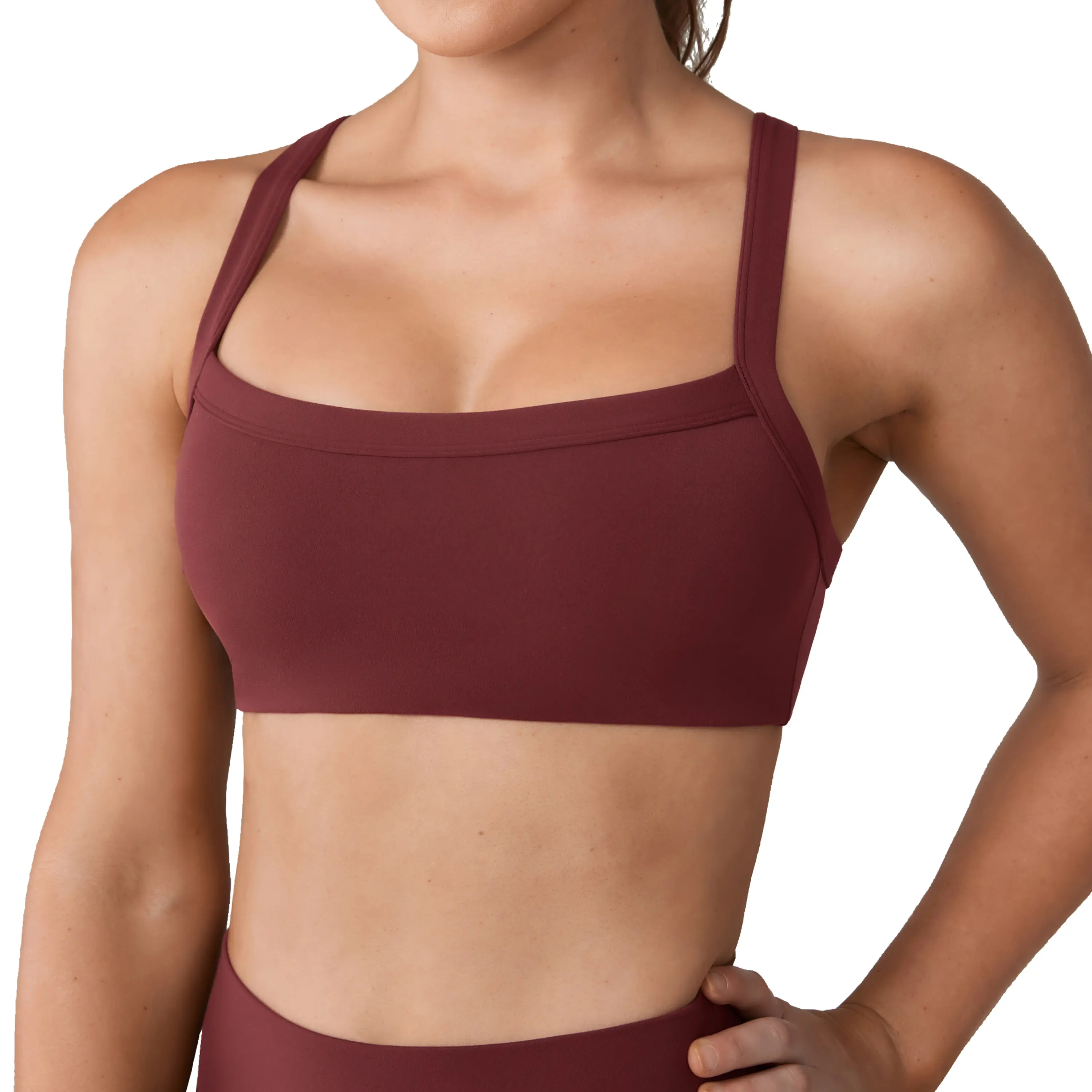 UNISSU Women's Hugcurve Square Neck Sports Bra - Buttery Soft, Lightweight Compression & Medium Support for Upper Body Workout, Womens Fitness, Innovative Edge Wrapping, Strap Adjust, Fitted