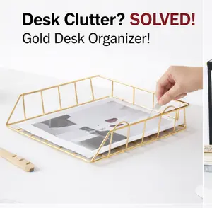 Multifunctional Stackable Paper Tray Desk File Organizer Desk Ornaments Rose Gold Golden for Office Home School Drop Shipping adhesive tape