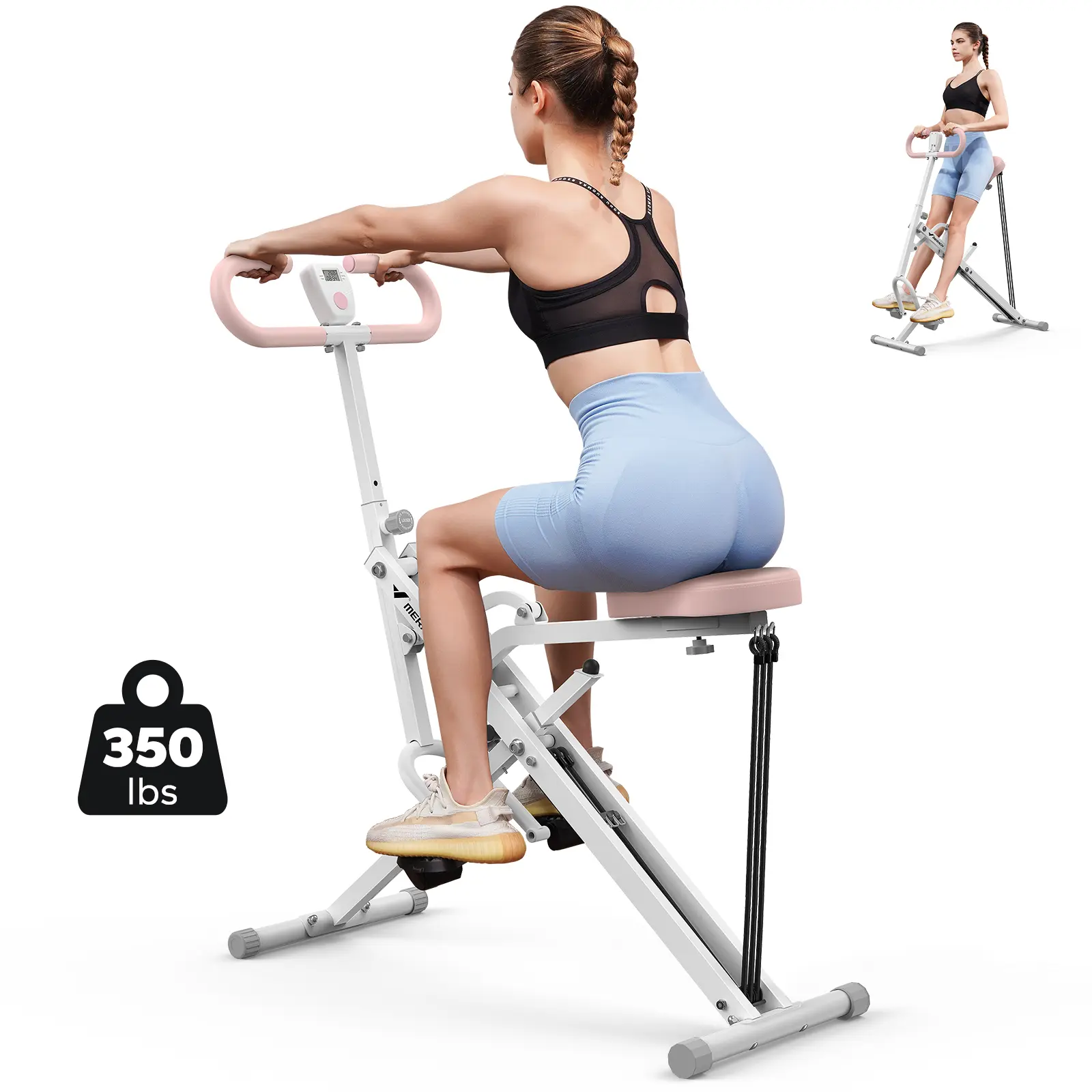 Merach 2-in-1 Squat Rowing Machine, Adjustable Resistance Glutes Leg Workout Equipment with LCD Monitor, 350LBS Capacity Home Gym Exercise for Women BackToSchool